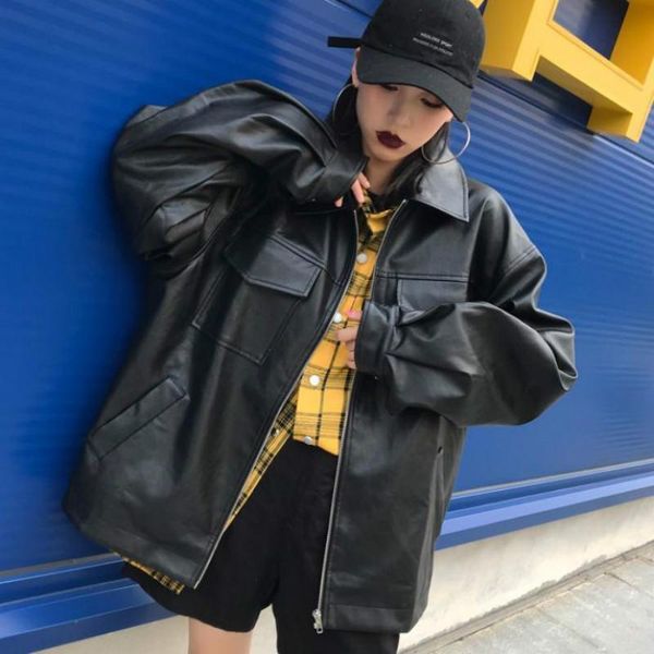 women's jackets autumn bf pu coat black soft faux leather jacket 2021 hip hop oversize streetwear pockets clothes, Black;brown
women's jackets autumn bf pu coat black soft faux leather jacket 2021 hip hop oversize streetwear pockets clothes, Black;brown