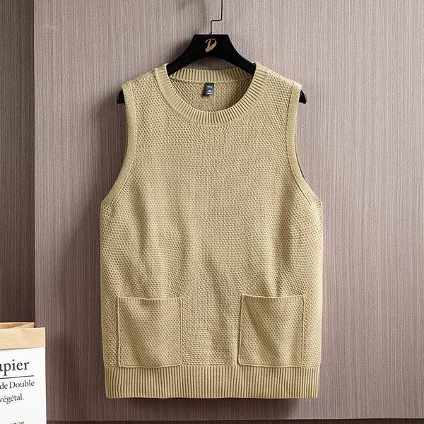 men's vests 2021 autumn outerwear knitted sweater with pocket youth college fashion brand ins versatile vest, Black;white
men's vests 2021 autumn outerwear knitted sweater with pocket youth college fashion brand ins versatile vest, Black;white