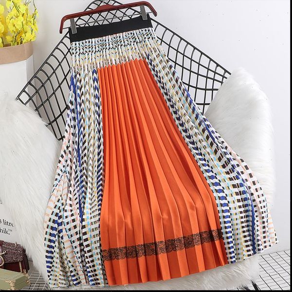 spring pleated multicolor women skirts high waist contrast color autumn casual mid calf swing long, Black
spring pleated multicolor women skirts high waist contrast color autumn casual mid calf swing long, Black