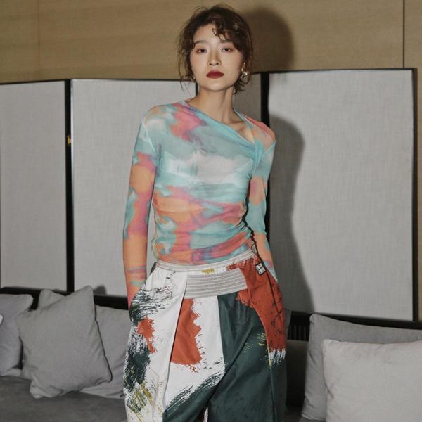 women's t-shirt zcsmll spring mesh women 2022 long sleeve t shirt asymmetrical neck tshirt abstraction print see through clothes j0, White
women's t-shirt zcsmll spring mesh women 2022 long sleeve t shirt asymmetrical neck tshirt abstraction print see through clothes j0, White