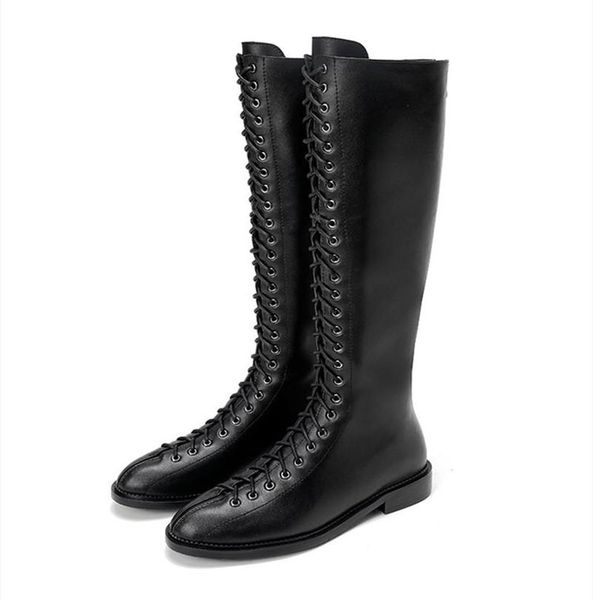 boots genuine leather pointed toe women cross straps knee-high flat bottom square heel rider 2021, Black
boots genuine leather pointed toe women cross straps knee-high flat bottom square heel rider 2021, Black