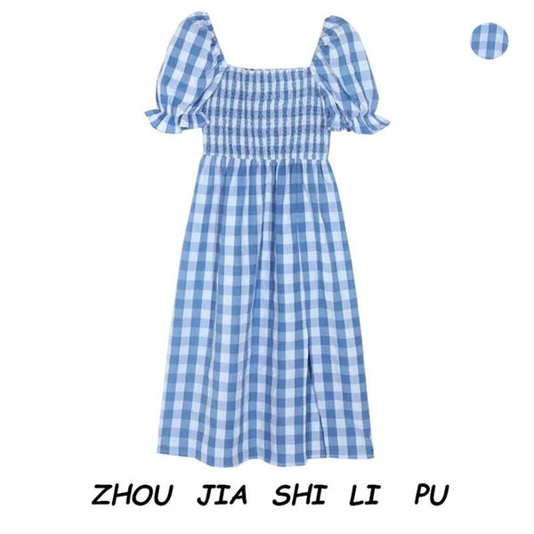 casual dresses square collar blue plaid girl first love dress 2021 spring and summer bubble sleeve waist side slit mid-length, Black;gray
casual dresses square collar blue plaid girl first love dress 2021 spring and summer bubble sleeve waist side slit mid-length, Black;gray