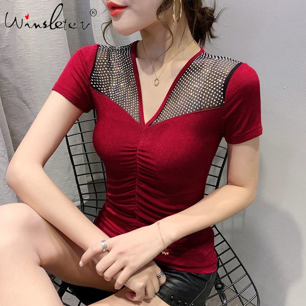 women's t-shirt summer korean clothes t-shirt fashion shiny v-neck drape patchwork diamonds women ropa mujer slim tees t, White
women's t-shirt summer korean clothes t-shirt fashion shiny v-neck drape patchwork diamonds women ropa mujer slim tees t, White