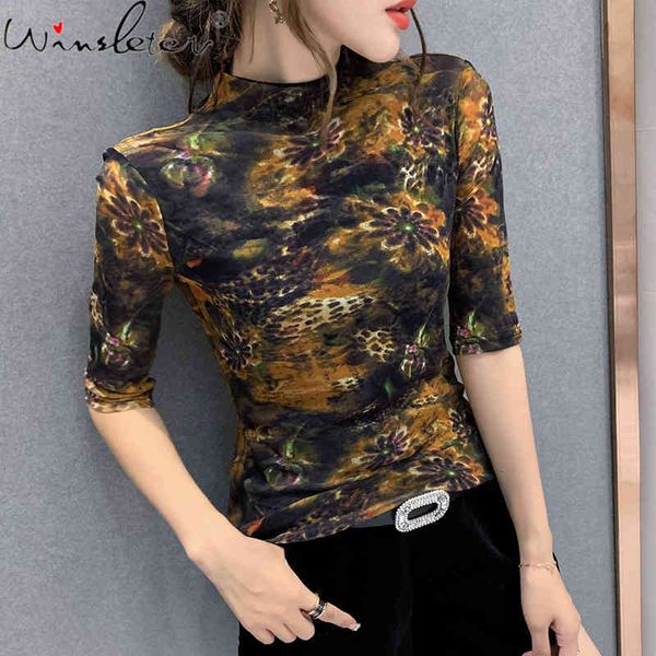 women's t-shirt summer european style mock neck mesh print graffiti women half sleeve casual bottoming shirt tees t13304, White
women's t-shirt summer european style mock neck mesh print graffiti women half sleeve casual bottoming shirt tees t13304, White