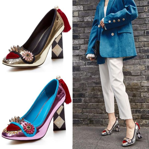 dress shoes women design shallow mixed colors pump pearl rivet fringe chunky heel round toe ladies ethnic elegant pumps, Black
dress shoes women design shallow mixed colors pump pearl rivet fringe chunky heel round toe ladies ethnic elegant pumps, Black