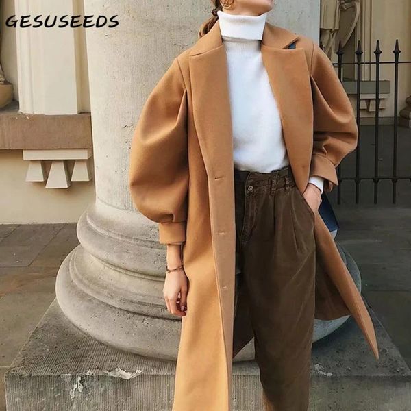 women's wool & blends winter jacket women vintage coat puff sleeve turn down collar tweed office lady long elegant oversized korean, Black
women's wool & blends winter jacket women vintage coat puff sleeve turn down collar tweed office lady long elegant oversized korean, Black