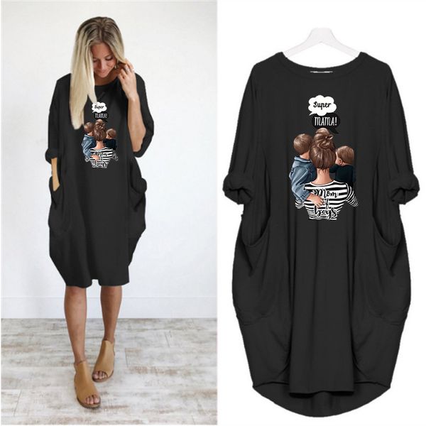 propcm women designers clothes plus size dress long sleeve dresses super mama print o neck loose pocket casual essentials spring, Black;gray
propcm women designers clothes plus size dress long sleeve dresses super mama print o neck loose pocket casual essentials spring, Black;gray