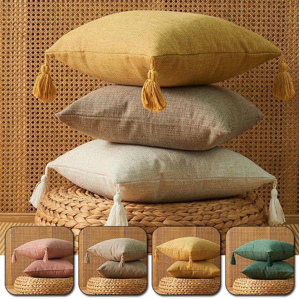 pillow case solid plain linen cotton cover with tassels yellow beige home decor cushion 45x45cm sofa throw
pillow case solid plain linen cotton cover with tassels yellow beige home decor cushion 45x45cm sofa throw