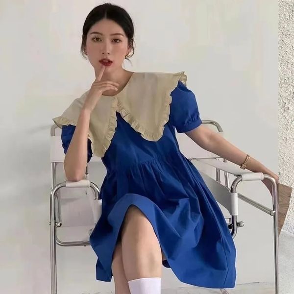 summer elegent peter pan collar short sleeve solid women high waist dress a-line loose casual cute female vestidos 210517, Black;gray
summer elegent peter pan collar short sleeve solid women high waist dress a-line loose casual cute female vestidos 210517, Black;gray