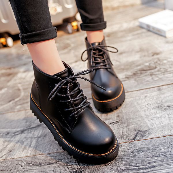 in autumn and winter 2021 thick heel single round head front lace up women's middle tube martin boots, Black
in autumn and winter 2021 thick heel single round head front lace up women's middle tube martin boots, Black