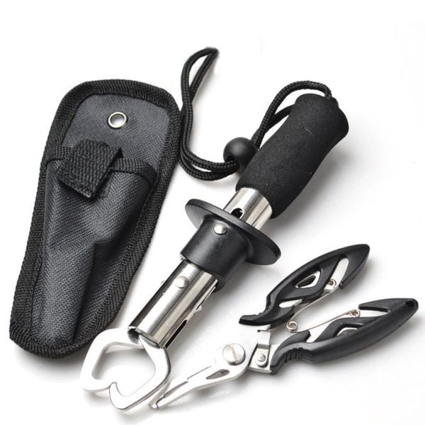 fishing accessories portable fish lip grabber gripper set grip holder tool stainless steel gear with wrist strap and black clamp
fishing accessories portable fish lip grabber gripper set grip holder tool stainless steel gear with wrist strap and black clamp