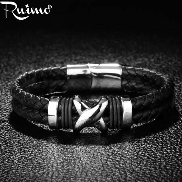 charm bracelets ruimo trendy woman cuff stainless steel magnet clasp x knot double braided leather bangle punk wristband men jewelry, Golden;silver
charm bracelets ruimo trendy woman cuff stainless steel magnet clasp x knot double braided leather bangle punk wristband men jewelry, Golden;silver