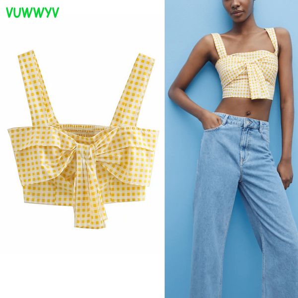 fashion yellow plaid crop women summer front tie wide straps woman blouses chic streetwear back elastic tunic 210430, White
fashion yellow plaid crop women summer front tie wide straps woman blouses chic streetwear back elastic tunic 210430, White