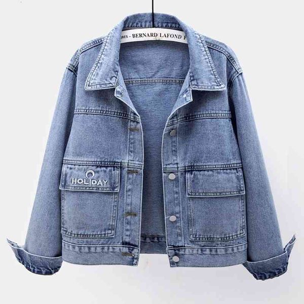 jacket spring fashion short women korean vintage washed letter big pocket long sleeve jeans jacket female slim denim coat, Black;brown
jacket spring fashion short women korean vintage washed letter big pocket long sleeve jeans jacket female slim denim coat, Black;brown
