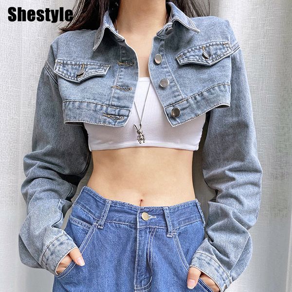 shestyle 2021 autumn denim jackets women highstreet high waist short turn down collar button up cool cargo coats by air, Black;white
shestyle 2021 autumn denim jackets women highstreet high waist short turn down collar button up cool cargo coats by air, Black;white