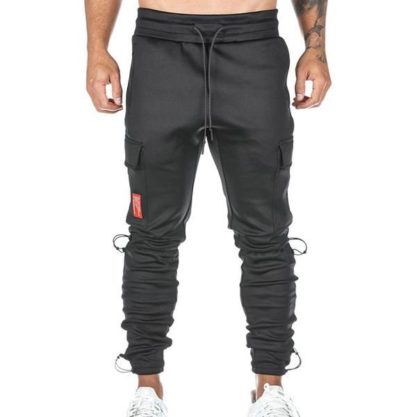 running pants men's fitness men joggers sweatpants gym trousers cargo sport clothing sportswear bodybuilding workout, Black;blue