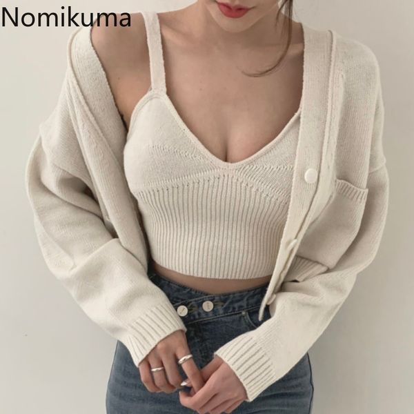 nomikuma korean harajuku cardigan two piece solid color casual vintage short knitwear single breasted long sleeve sweater 3d930 210514, White;black
nomikuma korean harajuku cardigan two piece solid color casual vintage short knitwear single breasted long sleeve sweater 3d930 210514, White;black