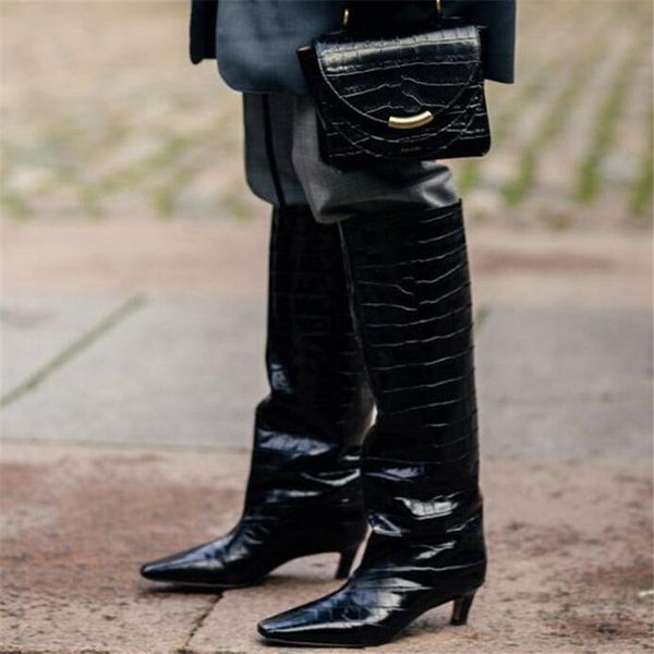 boots knee high slim knight for women handsome crocodile leather low kitten heel runway dress shoes black genuine
boots knee high slim knight for women handsome crocodile leather low kitten heel runway dress shoes black genuine