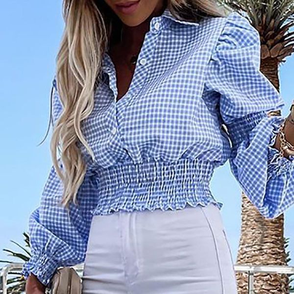 women's blouses & shirts blue striped puff sleeve summer elastic waist floral short female blouse single casual beach ladies, White
women's blouses & shirts blue striped puff sleeve summer elastic waist floral short female blouse single casual beach ladies, White