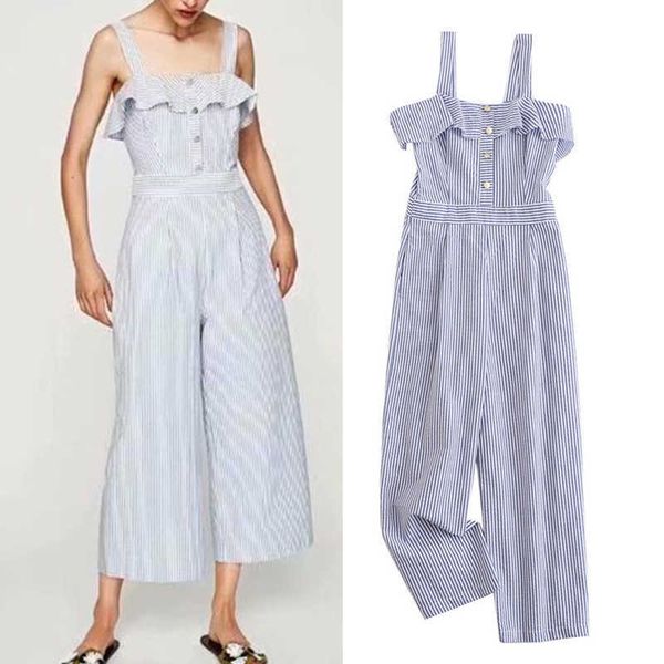 za jumpsuit women high-waist summer fashion striped retro cotton blue casual chic office 210601, Black;white
za jumpsuit women high-waist summer fashion striped retro cotton blue casual chic office 210601, Black;white