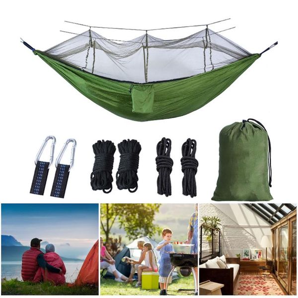 1-2 person portable outdoor camping hammock, with mosquito net high strength parachute fabric hanging bed hunting sleeping swing camp furnit
1-2 person portable outdoor camping hammock, with mosquito net high strength parachute fabric hanging bed hunting sleeping swing camp furnit