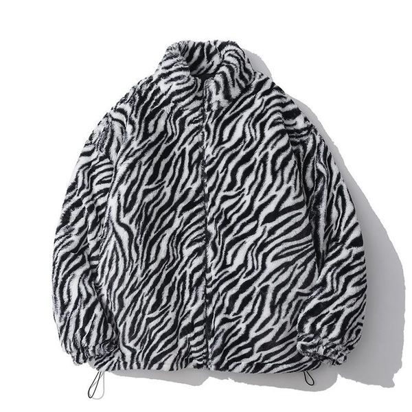 women's leather & faux winter guochao brand hip hop fried street cotton jacket couple oversize zebra pattern plush, Black
women's leather & faux winter guochao brand hip hop fried street cotton jacket couple oversize zebra pattern plush, Black