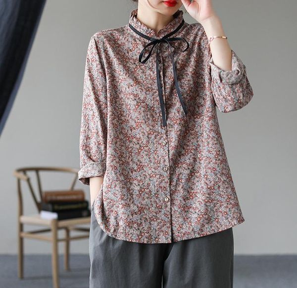 women's blouses & shirts spring women retro print loose lace collar single breasted female fashion, White
women's blouses & shirts spring women retro print loose lace collar single breasted female fashion, White