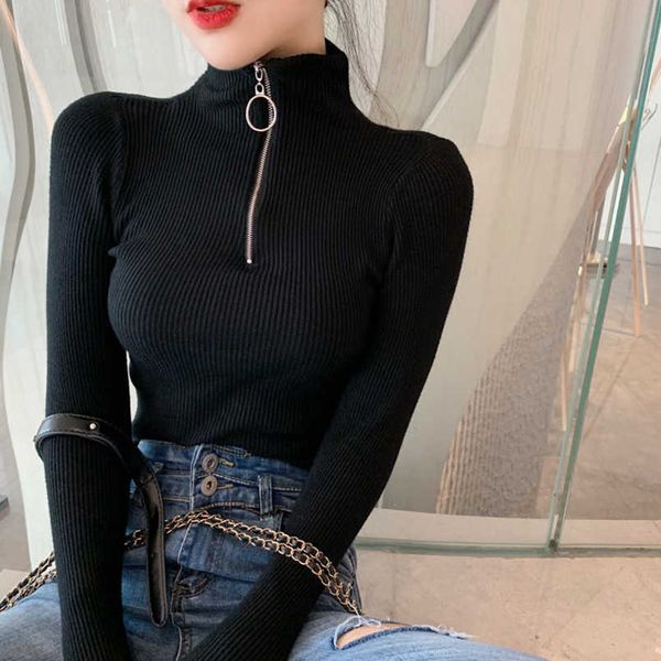 new winter women's sweaters zipper turtleneck pullover women long sleeve black knitted sweater female korean clothes, White;black
new winter women's sweaters zipper turtleneck pullover women long sleeve black knitted sweater female korean clothes, White;black