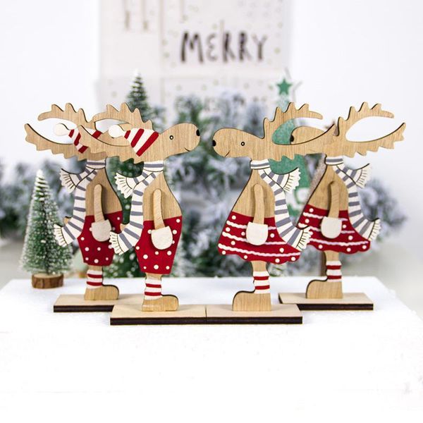 

christmas decorations 2021 year diy decoration wooden painted elk ornaments xmas tablehomemade splicing fz286