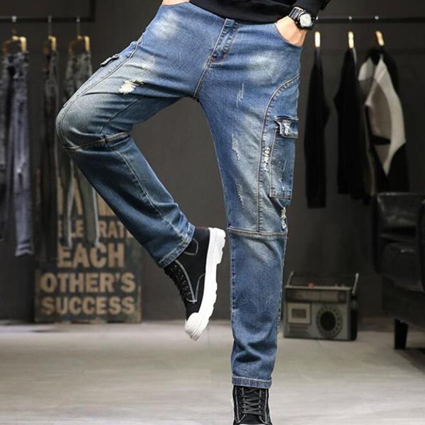 men's jeans mens hiphop baggy denim pants leisure men clothing more pocket cargo trousers plus size 44 bottoms, Blue
men's jeans mens hiphop baggy denim pants leisure men clothing more pocket cargo trousers plus size 44 bottoms, Blue
