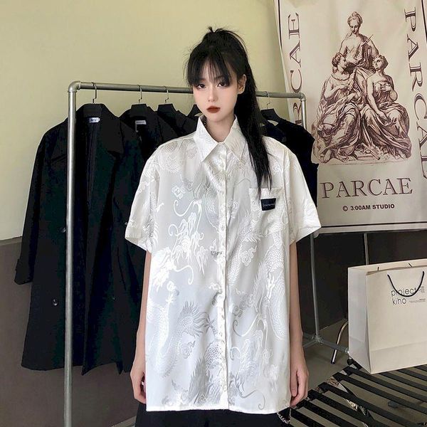men's casual shirts chinese style dragon shirt male white short-sleeved 2021 summer niche vintage all-match loose high street blouses, White;black
men's casual shirts chinese style dragon shirt male white short-sleeved 2021 summer niche vintage all-match loose high street blouses, White;black