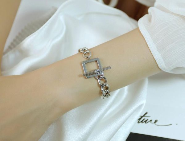 silver 7 inch women bracelet fashion stainless steel link chain ot clasp square charms bangle gifts for friends jewelry, Black
silver 7 inch women bracelet fashion stainless steel link chain ot clasp square charms bangle gifts for friends jewelry, Black