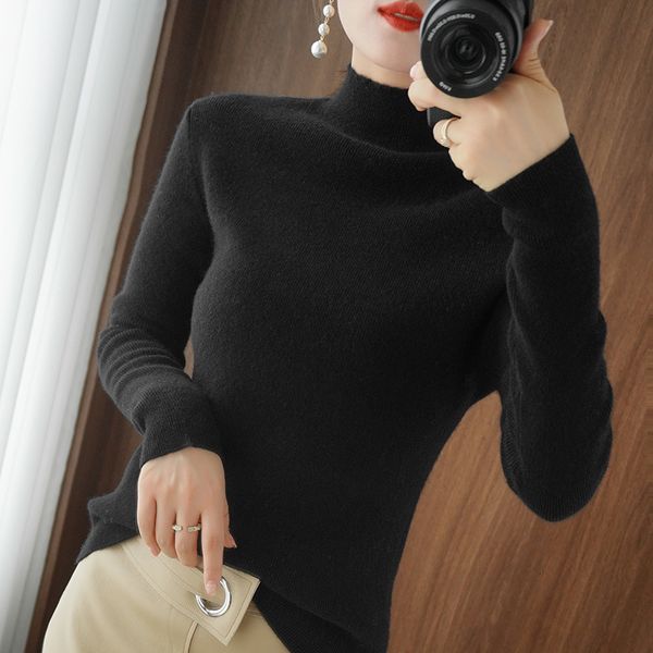 women's sweaters medium and high neck cashmere sweater long sleeved knitted are loose thick in winter, White;black
women's sweaters medium and high neck cashmere sweater long sleeved knitted are loose thick in winter, White;black