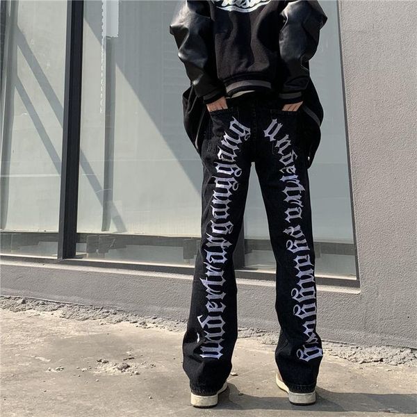 men's jeans fashion streetwear embroidery letters black straight hole male vibe style loose hip-hop micro flared pants punk clothes, Blue
men's jeans fashion streetwear embroidery letters black straight hole male vibe style loose hip-hop micro flared pants punk clothes, Blue
