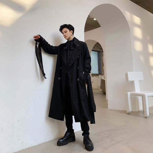 men's wear spring autumn new black double breasted long coat male 2021 simple mid-length ribbon windbreaker trech, Tan;black
men's wear spring autumn new black double breasted long coat male 2021 simple mid-length ribbon windbreaker trech, Tan;black