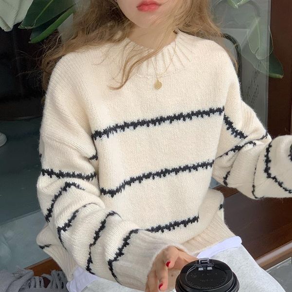 women's sweaters for women 2021 autumn winter thick warm casual o neck pullovers stripe female clothes 9155#, White;black
women's sweaters for women 2021 autumn winter thick warm casual o neck pullovers stripe female clothes 9155#, White;black