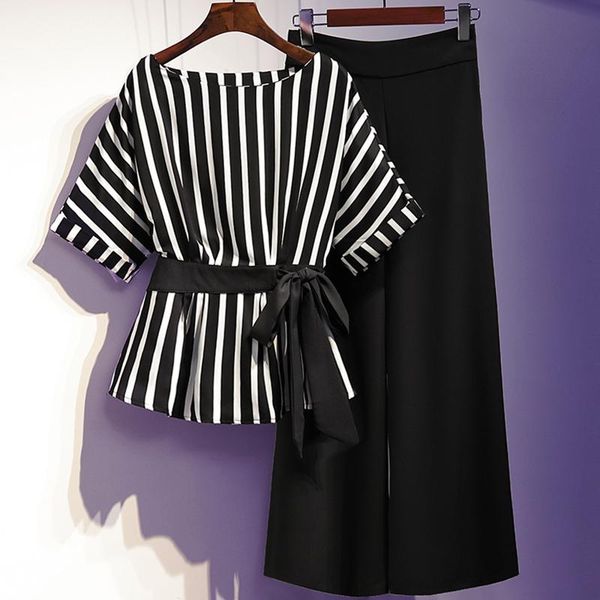 summer women plus size pants suit 2 piece set elegant bow lace up striped & elastic waist loose casual suits women's two, White
summer women plus size pants suit 2 piece set elegant bow lace up striped & elastic waist loose casual suits women's two, White