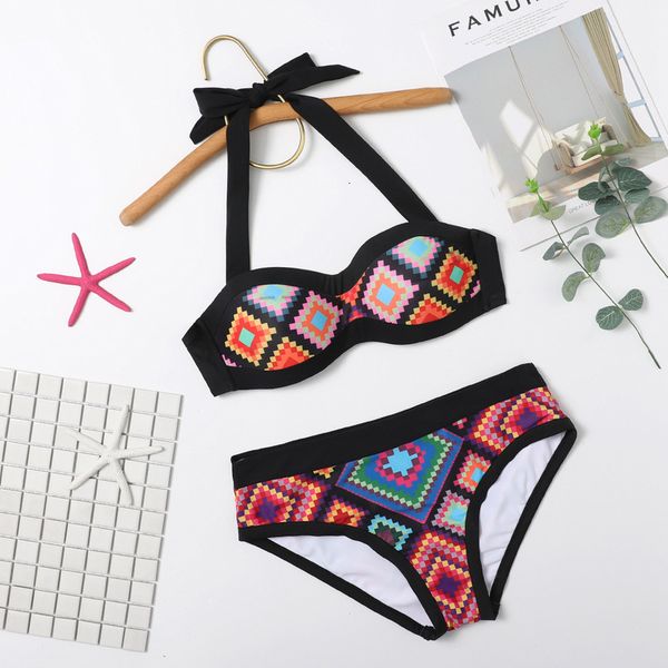 printing 2021 geometric women's split bikini swimsuit, Black;white 
printing 2021 geometric women's split bikini swimsuit, Black;white