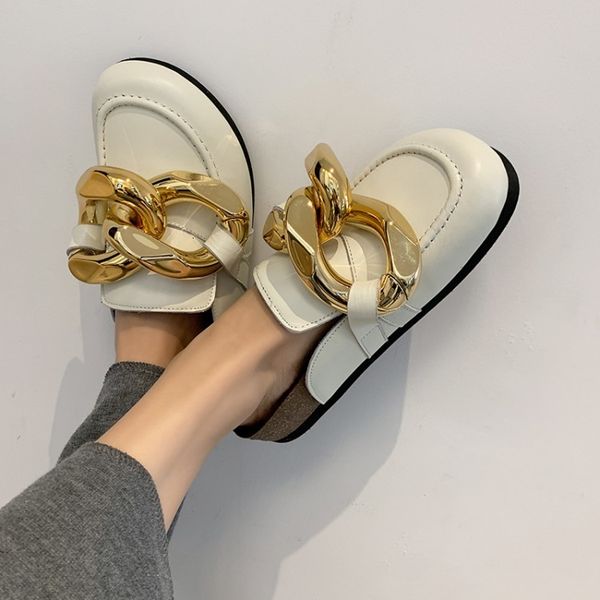 dress shoes women round toe mules gold metal chains casual flats white leather platform spring slippers thick sole black espadrill
dress shoes women round toe mules gold metal chains casual flats white leather platform spring slippers thick sole black espadrill