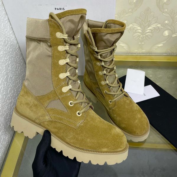 2022 fashion lady martin boots canvas with cow suede leather thick heel rough desert boot winter superstar luxury women's classic shoes, Black