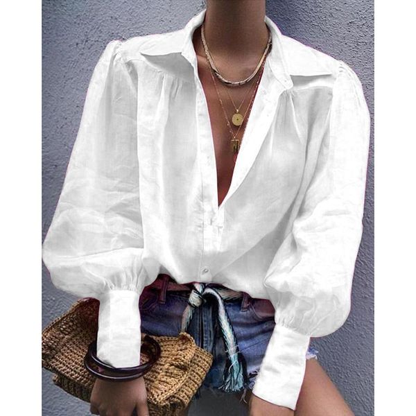 women's blouses & shirts solid color blouse women casual lantern long sleeve button loose clothing lapel two-color stitching ladies ele, White
women's blouses & shirts solid color blouse women casual lantern long sleeve button loose clothing lapel two-color stitching ladies ele, White