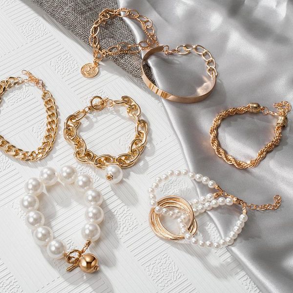 link, chain punk cuban chains pearl bracelets set for women boho thick gold color charm on hand pendants fashion jewelry 2021, Black
link, chain punk cuban chains pearl bracelets set for women boho thick gold color charm on hand pendants fashion jewelry 2021, Black