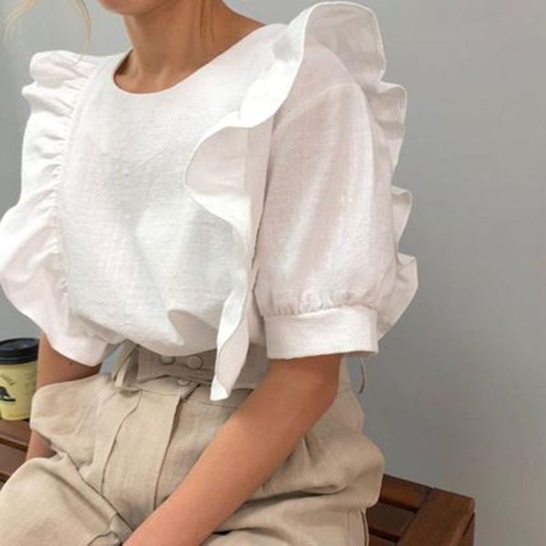 women's t-shirt white woman korean round-collar short sleeve ruffle tshirjapan retro solid slim vintage casual elegant chic top
women's t-shirt white woman korean round-collar short sleeve ruffle tshirjapan retro solid slim vintage casual elegant chic top