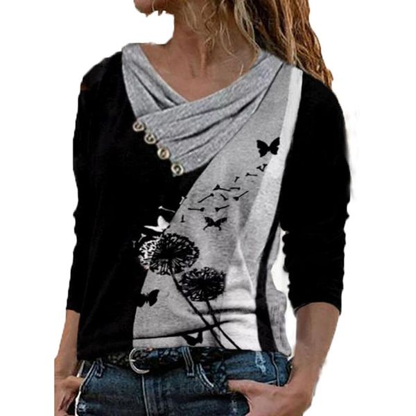 women's t-shirt dandelion printed women casual clothing cross v-neck buttons long sleeve t-shirts fashion anime tshirt drop, White
women's t-shirt dandelion printed women casual clothing cross v-neck buttons long sleeve t-shirts fashion anime tshirt drop, White