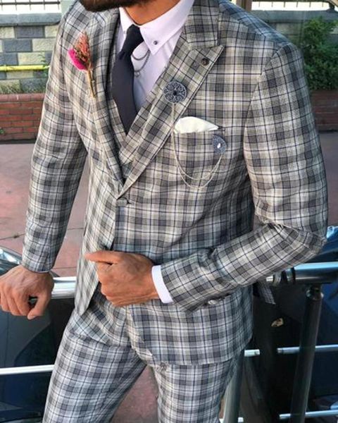 men's suits & blazers gray plaid three-piece business wedding suit jacket + pants vest, White;black
men's suits & blazers gray plaid three-piece business wedding suit jacket + pants vest, White;black
