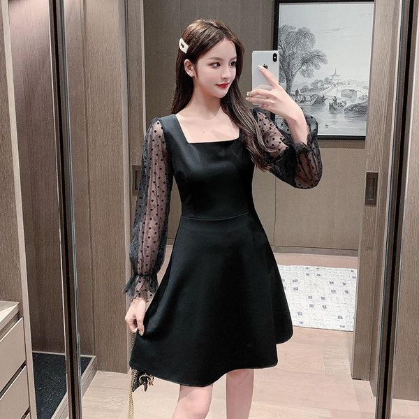 casual dresses women wave dot mesh stitching long sleeve neck waist small black skirt vestido de mujer femme robe, Black;gray
casual dresses women wave dot mesh stitching long sleeve neck waist small black skirt vestido de mujer femme robe, Black;gray