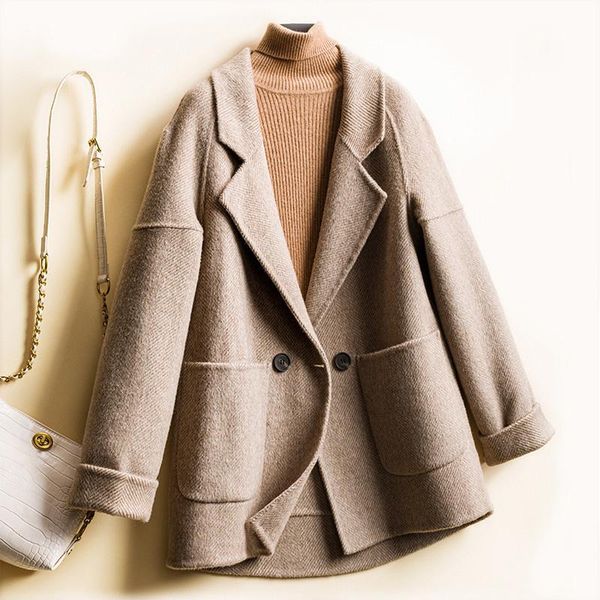women's wool & blends korean loose mid long double sided coat women overcoat spring autumn fashion big pocket sleeve jacket female, Black
women's wool & blends korean loose mid long double sided coat women overcoat spring autumn fashion big pocket sleeve jacket female, Black