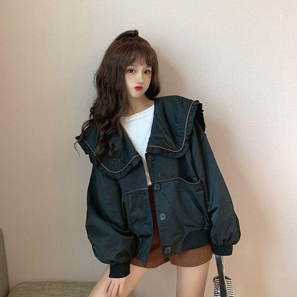 women's jackets ruffle sailor collar women jacket korean causal lantern long sleeve coat 2021 autumn single breasted 6c803, Black;brown
women's jackets ruffle sailor collar women jacket korean causal lantern long sleeve coat 2021 autumn single breasted 6c803, Black;brown