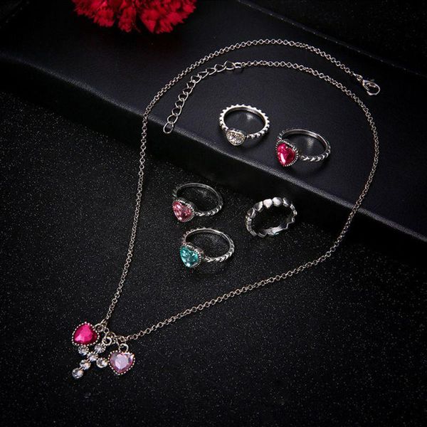 pendant necklaces 6pcs bohemin retro colorful heart crystal stone silvery ring cross necklace jewerly set women fashion jewelry c1fc, Silver
pendant necklaces 6pcs bohemin retro colorful heart crystal stone silvery ring cross necklace jewerly set women fashion jewelry c1fc, Silver