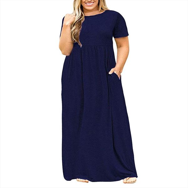 plus size casual o neck womens dresses summer short sleeve solid loose pocket long free, Black;gray
plus size casual o neck womens dresses summer short sleeve solid loose pocket long free, Black;gray